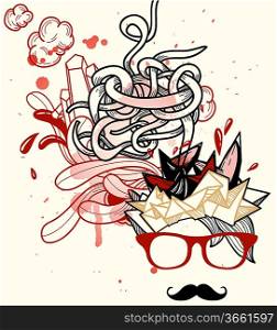 vector illustration of an invisible man with mustache in red glasses