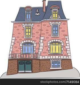Vector illustration of an old mansion on the hill of Montmartre. Paris.. Vector. Old traditional french house in Paris.