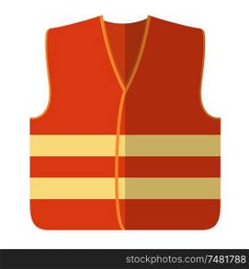Vector illustration of an orange safety vest road worker, builder. Protective working clothes, orange vest. Flat style safety on a white background