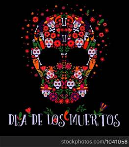 Vector illustration of an ornately decorated Day of the Dead Dia de los Muertos skull.. Vector illustration of an ornately decorated Day of the Dead Dia de los Muertos skull, or calavera.