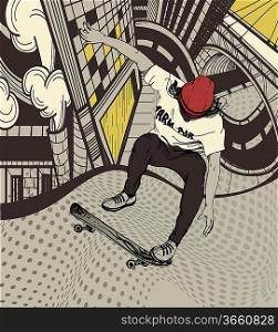 vector illustration of an urban boy jumping on a skateboard