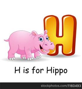 Vector illustration of Animals alphabet: H is for Hippo