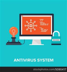 Vector illustration of antivirus system flat design concept.