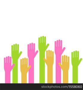 Vector illustration of applique of up hands. Volunteering or voting concept icon.