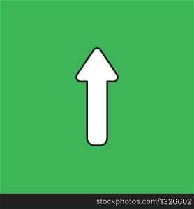 Vector illustration of arrow moving up. White colored, black outlines and green background.