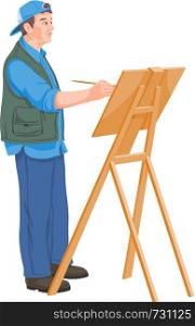 Vector illustration of artist painting on canvas.