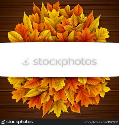Vector illustration of Autumn leaves circle with blank banner