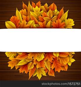 Vector illustration of Autumn leaves circle with blank banner