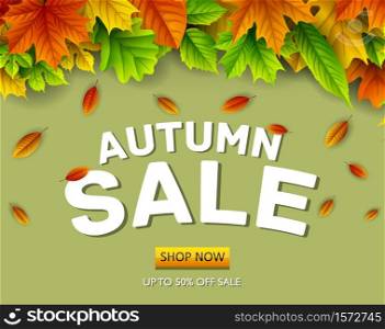 Vector illustration of Autumn sale background with falling leaves