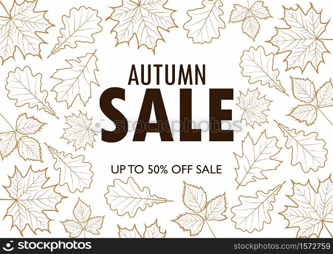 Vector illustration of Autumn sale poster with outline leaves