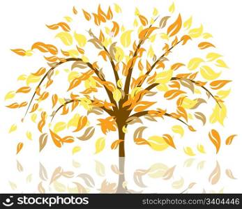 Vector illustration of autumn tree with falling leaves
