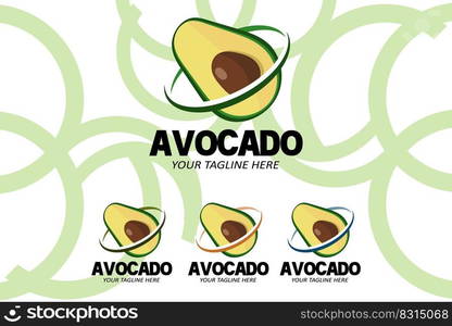 Vector Illustration Of Avocado Fruit Logo Fresh Fruit In Green Color, Available On The Market Can Be For Fruit Juice Or For Body Health, Screen Printing Design, Sticker, Banner, Fruit Company