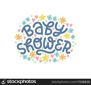 Vector illustration of Baby Shower text for cards, stickers, for any type of artworks like banners and posters. Hand drawn calligraphy, lettering, typography for the event.