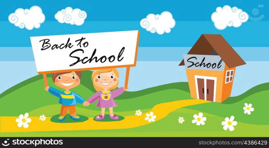 Vector illustration of back to school template with kids