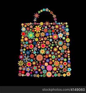 Vector illustration of bag pattern made up of flower shapes on the black background