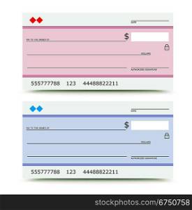 Vector illustration of bank check in two variations - pink and blue