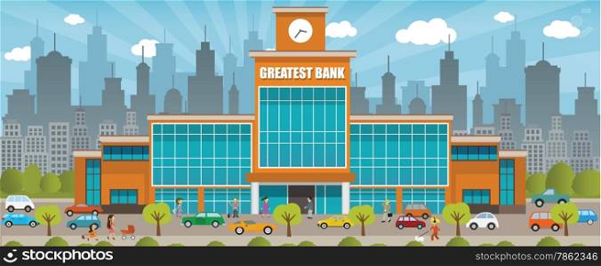Vector illustration of bank in the city (orient)