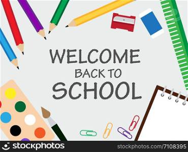 Vector illustration of banner template for back to school with school items and elements