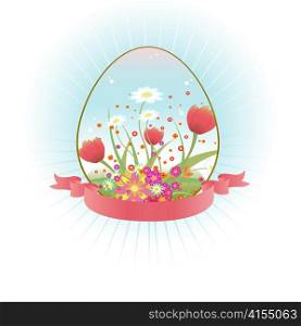 Vector Illustration of beautiful floral background decorated with Easter Egg shape.