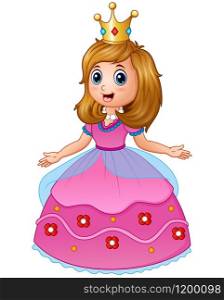 Vector illustration of Beautiful princess in pink dress