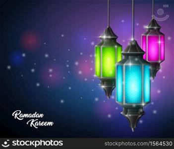Vector illustration of Beautiful Ramadan Kareem with arabic lamp hanging