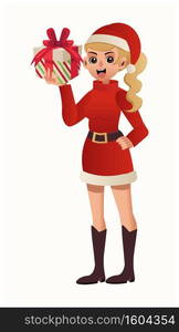 Vector Illustration of Beautiful woman in Santa Claus costume. Merry Christmas . Cute cartoon character.