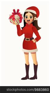 Vector Illustration of Beautiful woman in Santa Claus costume. Merry Christmas . Cute cartoon character.