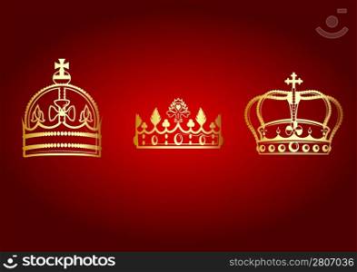 Vector illustration of beautifull crowns set on the red background.