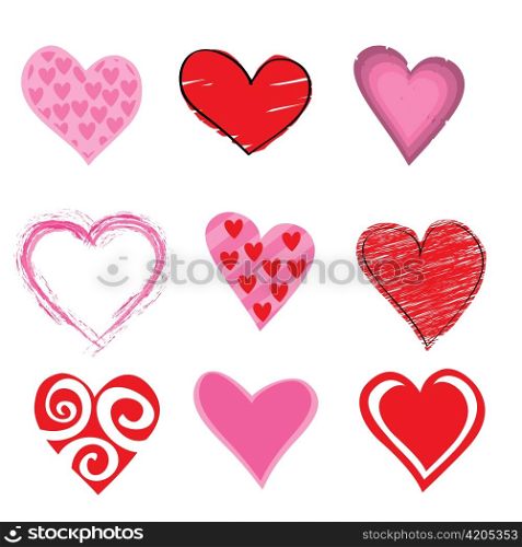 Vector illustration of beautifull hearts icon set. Ideal for Valetine Cards decoration.