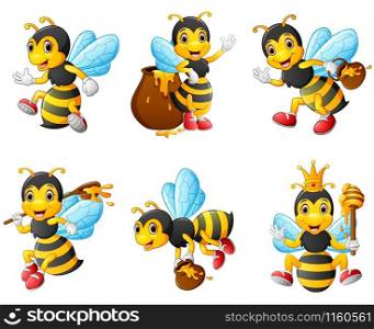 Vector illustration of Bees character set collection