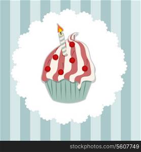 Vector illustration of Birthday card with cake.