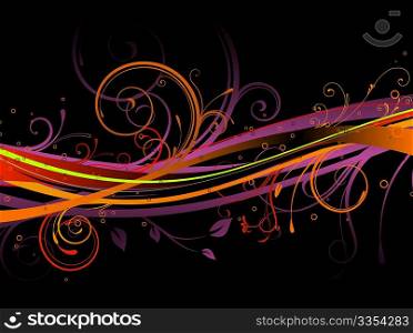 Vector illustration of black background with red floral decorative elements