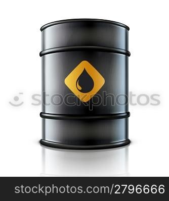Vector illustration of black metal oil barrel on white background