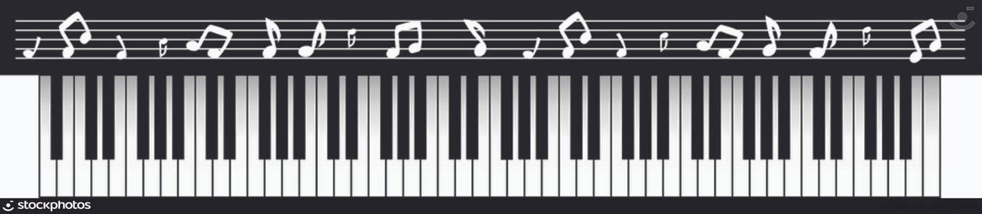 Vector illustration of black piano with notes.