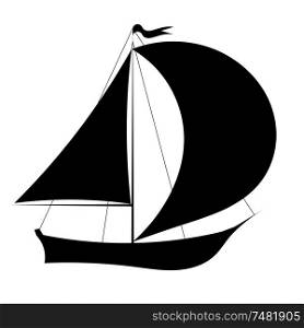 Vector illustration of black silhouette of sailing yacht on a white background