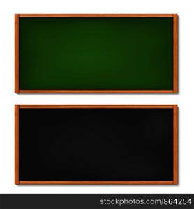 Vector illustration of blank black and green chalkboard with wooden frame