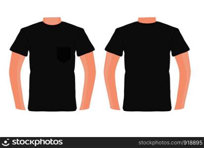 Vector illustration of blank black polo t-shirt template, Men body silhouette. front and back design isolated on white