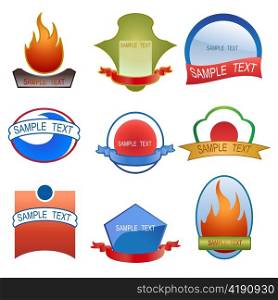 Vector Illustration of blank traditional labels, includes different shields, flame and ribbons. Blank ribbon and plaques to cusomize.