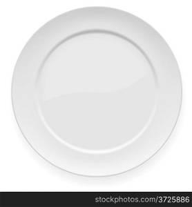 Vector illustration of blank white dinner plate isolated on white.