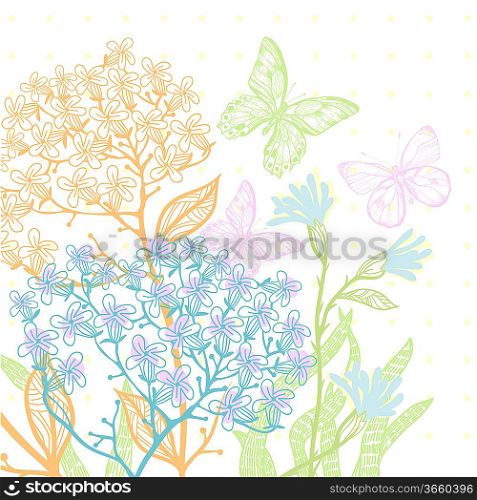 vector illustration of blooming flowers and plants