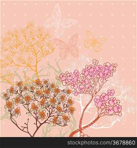 vector illustration of blooming plants and flowers