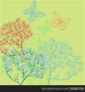 vector illustration of blooming plants on a green background