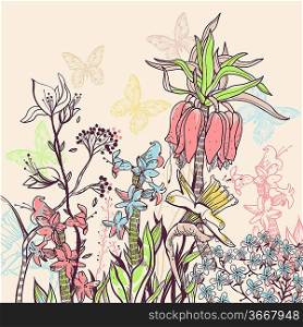 vector illustration of blooming spring flowers