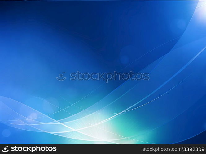 Vector illustration of blue abstract background made of light splashes and curved lines