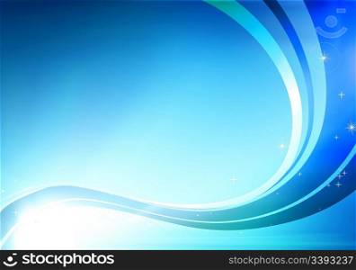 Vector illustration of blue abstract background made of light splashes and curved lines