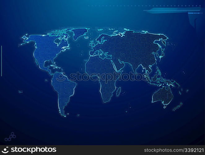 Vector illustration of blue abstract hi-tech Background with world map