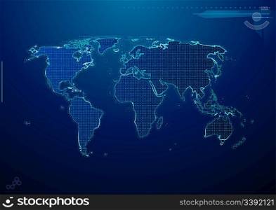 Vector illustration of blue abstract hi-tech Background with world map