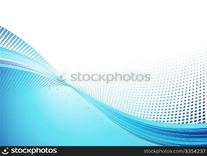 Vector Illustration of Blue abstract techno background made of dots and curved lines. Great for backgrounds or layering over other images