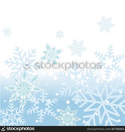 Vector illustration of blue Abstract Winter background with many different falling stylish snowflakes