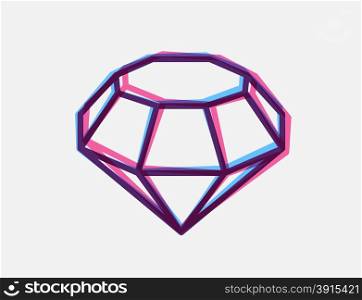 Vector illustration of blue and red 3d anaglyph style diamond on white background. Bright color line art design for web, site, advertising, banner, flyer, poster, board and print.